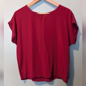 Vintage 100% Silk Boxy Crop Top Raspberry Red Cap Sleeve S